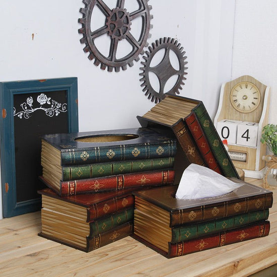 1 Piece Dark Green Vintage Wooden Tissue Box - Creative Book-Shaped Tissue Holder for Home and Restaurant