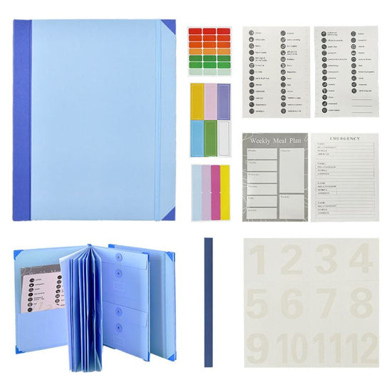 Blue Accordion File Binder with 12 Envelopes - Durable Document Organizer