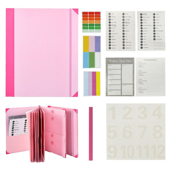 Pink Accordion File Binder with 12 Envelopes - Durable Document Organizer