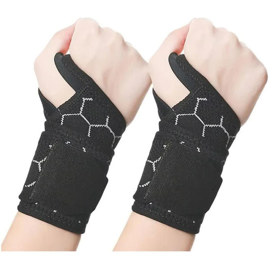 2 Pairs Black Breathable Sports Wrist Support Wrap - Fitness Gym Wristband for Badminton & Injury Prevention