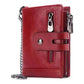 Red Genuine Leather Tri-Fold Wallet - Fashionable Multi-Card Men&