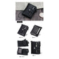 Black Genuine Leather Tri-Fold Wallet - Fashionable Multi-Card Men&