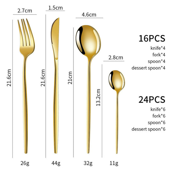 White And Gold Patchwork Colours 410 Stainless Steel 16-Piece Flatware Set - Elegant Dinnerware with Knife, Fork, Spoon for 4 People