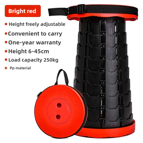 Black and Red Splicing Color Portable Outdoor Telescopic Folding Stool with 100 Weight-Bearing Buckles, Lightweight and Compact Design, Perfect for Fishing, Camping, and Travel