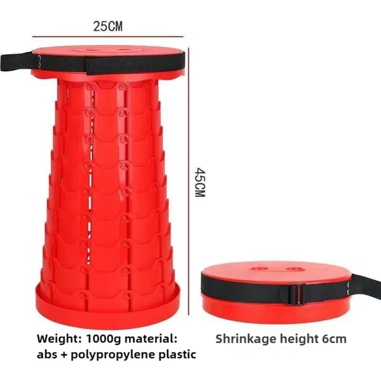 Red Portable Outdoor Telescopic Folding Stool with 100 Weight-Bearing Buckles, Lightweight and Compact Design, Perfect for Fishing, Camping, and Travel