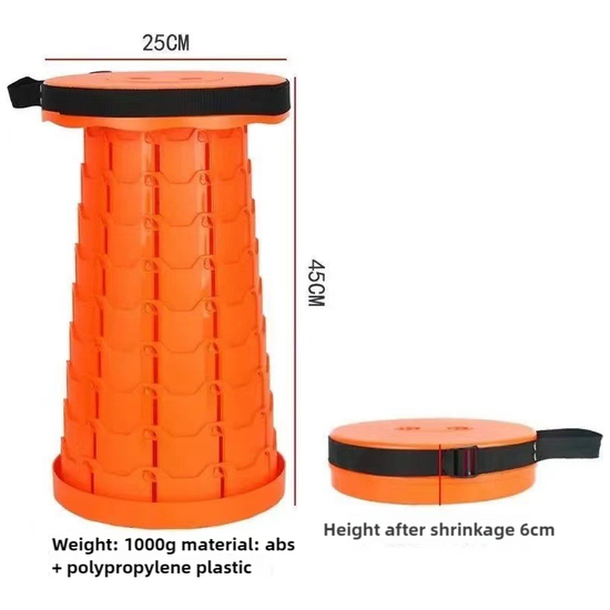 Orange Portable Outdoor Telescopic Folding Stool with 100 Weight-Bearing Buckles, Lightweight and Compact Design, Perfect for Fishing, Camping, and Travel