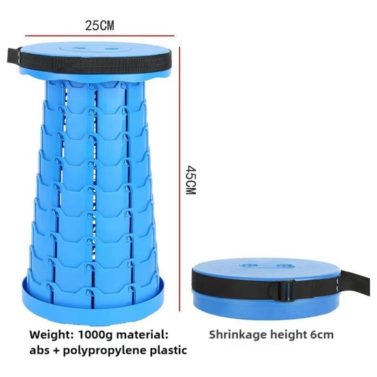 Blue Portable Outdoor Telescopic Folding Stool with 100 Weight-Bearing Buckles, Lightweight and Compact Design, Perfect for Fishing, Camping, and Travel