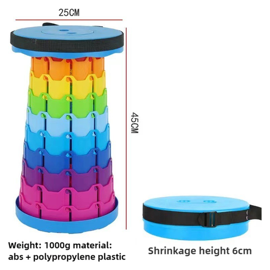 Rainbow Color Stitching Blue Portable Outdoor Telescopic Folding Stool with 100 Weight-Bearing Buckles, Lightweight and Compact Design, Perfect for Fishing, Camping, and Travel
