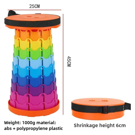 Rainbow Color Stitching Orange Portable Outdoor Telescopic Folding Stool with 100 Weight-Bearing Buckles, Lightweight and Compact Design, Perfect for Fishing, Camping, and Travel