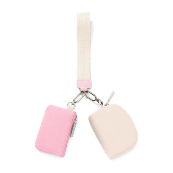 Pink And Off White Portable Ladies Wrist Bag - Mini Wallet for Cards, Coins, and Keys, Lightweight and Stylish Organizer, Perfect for Daily Use
