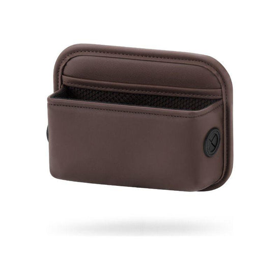 Coffee PU Leather Car Storage Organizer with Dual Charging Holes and Inner Mesh Pocket, Multi-functional Door Handle Hanging Bag for Phones and Accessories, Lightweight and Durable