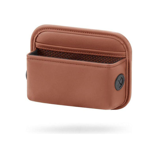 Brown PU Leather Car Storage Organizer with Dual Charging Holes and Inner Mesh Pocket, Multi-functional Door Handle Hanging Bag for Phones and Accessories, Lightweight and Durable