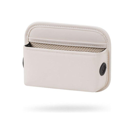 Off White PU Leather Car Storage Organizer with Dual Charging Holes and Inner Mesh Pocket, Multi-functional Door Handle Hanging Bag for Phones and Accessories, Lightweight and Durable