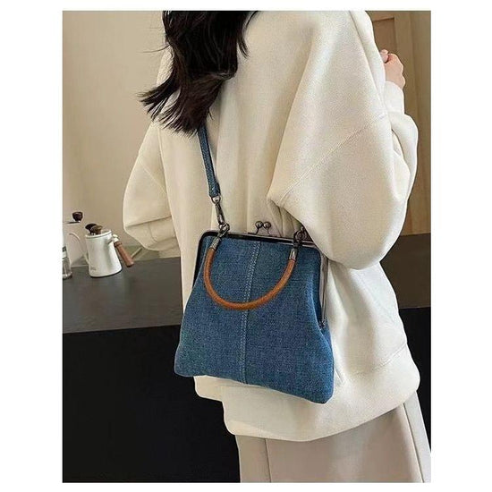 Blue Handmade Denim Patchwork Small Crossbody Bag – Women’s Shoulder & Handbag with Vintage Style