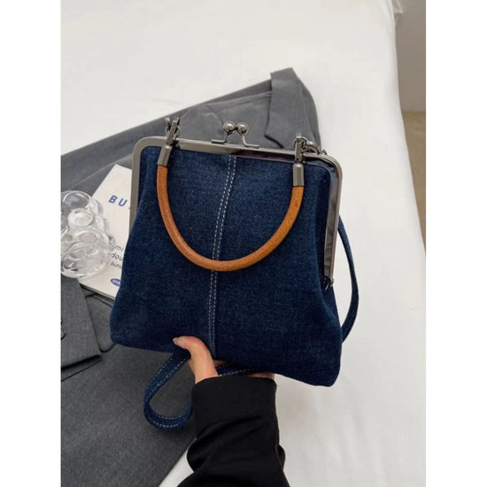 Dark Blue Handmade Denim Patchwork Small Crossbody Bag - Women&