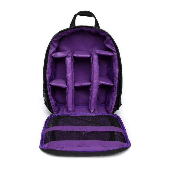 Purple Lining Water-Resistant DSLR Camera Backpack with Tripod Holder, Lightweight and Spacious Photography Bag for Outdoor Use(Camera and accessories are props, not included)