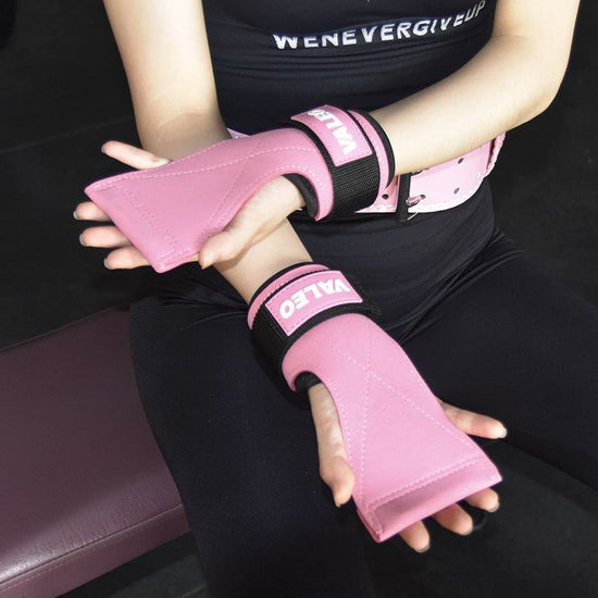 1 Pair Pink Durable Gym Palm Guard with Ultra-fiber Leather for Heavy Lifting – Wrist Support Straps for Pull-ups and Deadlifts