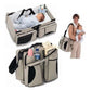 Grey-Brown Patchwork Multifunctional Foldable Baby Crib Mommy Bag | Large Capacity Diaper Bag | Portable Shoulder and Handheld Baby Essentials Bag