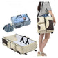 Grey-Blue Patchwork Multifunctional Foldable Baby Crib Mommy Bag | Large Capacity Diaper Bag | Portable Shoulder and Handheld Baby Essentials Bag