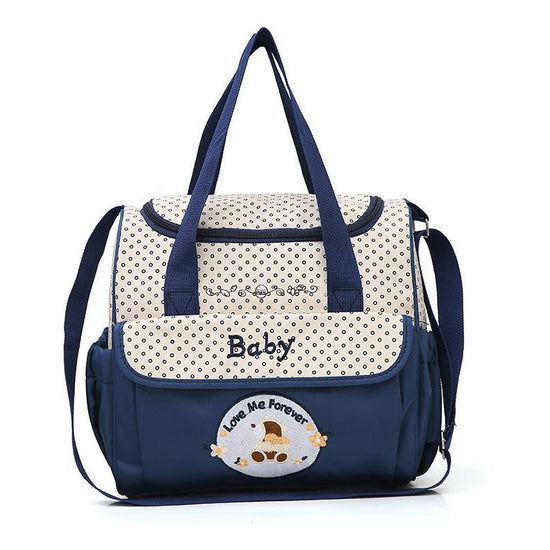 Small Dark Blue Fashionable Large-Capacity Cartoon Bear Shoulder Crossbody Mommy Bag - Stylish and Functional Diaper Bag