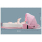 Pink Portable Multi-Purpose Baby Bed and Diaper Backpack - Lightweight, Waterproof, Canvas + Polyester Material, Travel Essential for Moms(With mosquito net and small toys)