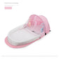 Red Portable Multi-Purpose Baby Bed and Diaper Backpack - Lightweight, Waterproof, Canvas + Polyester Material, Travel Essential for Moms(With mosquito net and small toys)