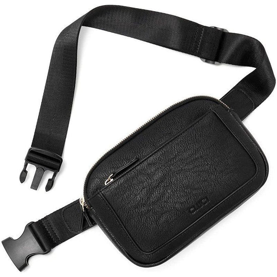 Black Adjustable Waterproof PU Leather Waist Bag – Stylish Crossbody Belt Bag for Men & Women