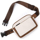 White And Brown Color Matching Adjustable Waterproof PU Leather Waist Bag - Stylish Crossbody Belt Bag for Men & Women