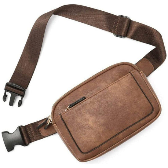 Brown Adjustable Waterproof PU Leather Waist Bag - Stylish Crossbody Belt Bag for Men & Women