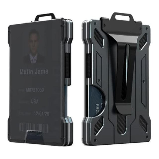 1 Pcs Black Premium RFID Blocking Aluminum Alloy ID Badge Holder with Transparent Card Slot & Money Clip