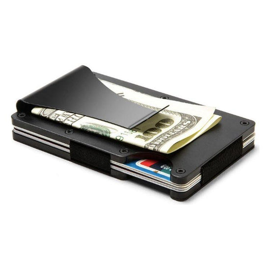 2 Pcs Black Aluminum Alloy RFID Blocking Wallet - Compact, Lightweight Credit Card Holder and Money Clip