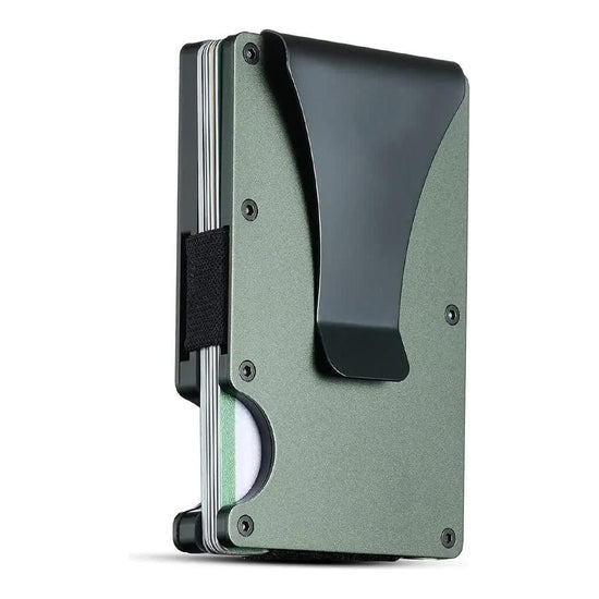 2 Pcs Dark Green Aluminum Alloy RFID Blocking Wallet - Compact, Lightweight Credit Card Holder and Money Clip