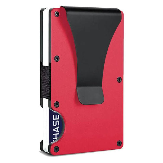 2 Pcs Red Aluminum Alloy RFID Blocking Wallet - Compact, Lightweight Credit Card Holder and Money Clip