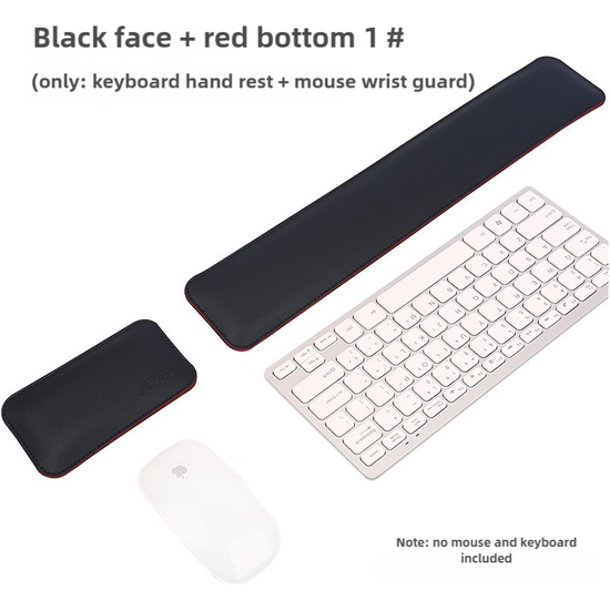 Black And Red (Keyboard Wrist Guard + Mouse Wrist Guard) Premium Dual-Sided PU Leather Keyboard Wrist Rest and Mouse Pad Set - Ergonomic Support for Comfortable Typing and Mouse Use