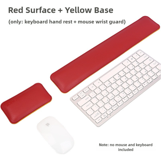 Red And Yellow (Keyboard Wrist Guard + Mouse Wrist Guard) Premium Dual-Sided PU Leather Keyboard Wrist Rest and Mouse Pad Set - Ergonomic Support for Comfortable Typing and Mouse Use