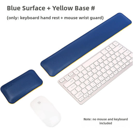 Blue And Yellow (Keyboard Wrist Guard + Mouse Wrist Guard) Premium Dual-Sided PU Leather Keyboard Wrist Rest and Mouse Pad Set - Ergonomic Support for Comfortable Typing and Mouse Use
