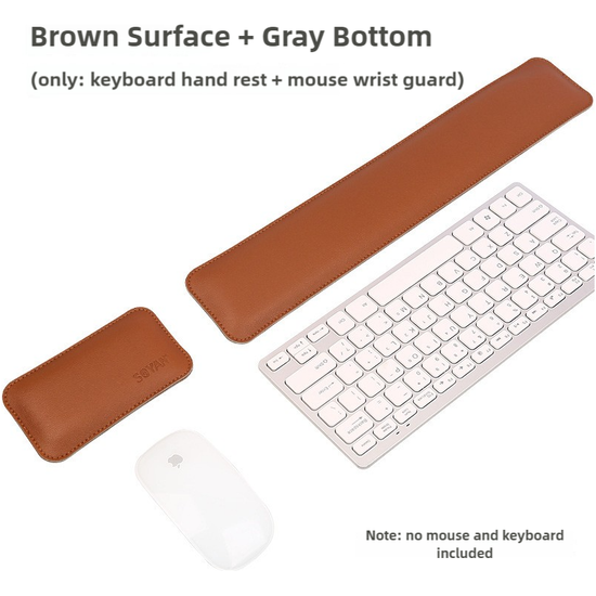 Brown And Grey (Keyboard Wrist Guard + Mouse Wrist Guard) Premium Dual-Sided PU Leather Keyboard Wrist Rest and Mouse Pad Set - Ergonomic Support for Comfortable Typing and Mouse Use