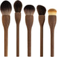 Large Loose Powder Brush Walnut Wood Makeup Brush Set - Powder, Blush, and Contour Brushes with Soft Fiber Bristles