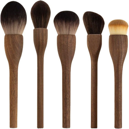 Three-color Flame Large Powder Brush Walnut Wood Makeup Brush Set - Powder, Blush, and Contour Brushes with Soft Fiber Bristles