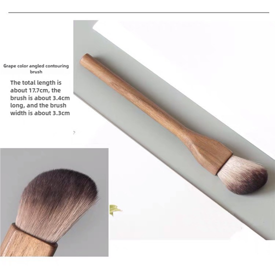 Grape Color Angled Contouring Brush Walnut Wood Makeup Brush Set - Powder, Blush, and Contour Brushes with Soft Fiber Bristles