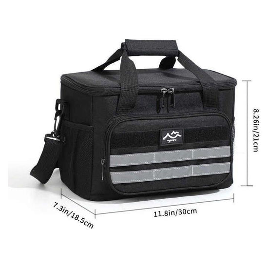 Black 18L Large Capacity Outdoor Insulated Cooler Bag - Portable Picnic Ice Pack with Shoulder Strap