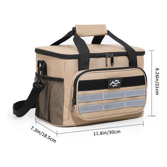 Brown 18L Large Capacity Outdoor Insulated Cooler Bag - Portable Picnic Ice Pack with Shoulder Strap