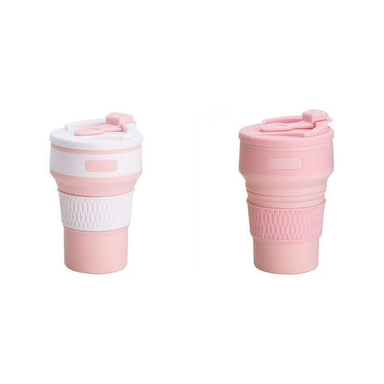 2 Pcs Pink Collapsible Silicone Coffee Cup – Portable, Food-Grade, Microwave & Freezer Safe Travel Mug(Combination pack of the same color)