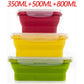 3-piece Set (Red + Yellow +Green) Collapsible Silicone Food Storage Containers Set - 350ML, 500ML, 800ML | BPA-Free, Microwave, Dishwasher & Freezer Safe | Foldable & Portable Bento Boxes for Travel & Outdoor