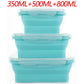 3-piece Set Blue Collapsible Silicone Food Storage Containers Set - 350ML, 500ML, 800ML | BPA-Free, Microwave, Dishwasher & Freezer Safe | Foldable & Portable Bento Boxes for Travel & Outdoor
