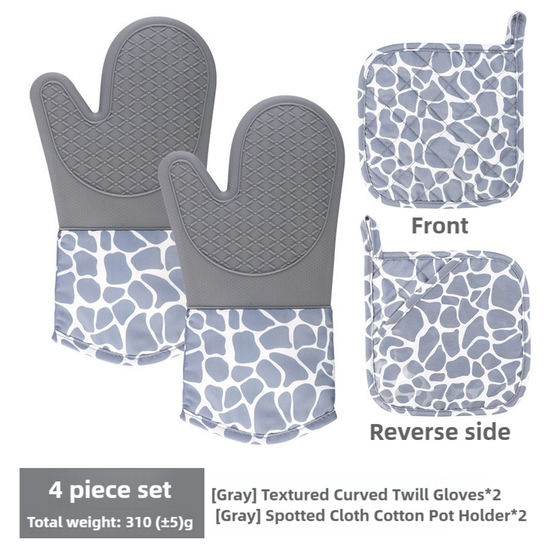 Grey 4-Piece Set Heat Resistant Silicone Kitchen Gloves Set - 4-Piece Set with Oven Mitts & Pot Holders for Safe Cooking & Baking
