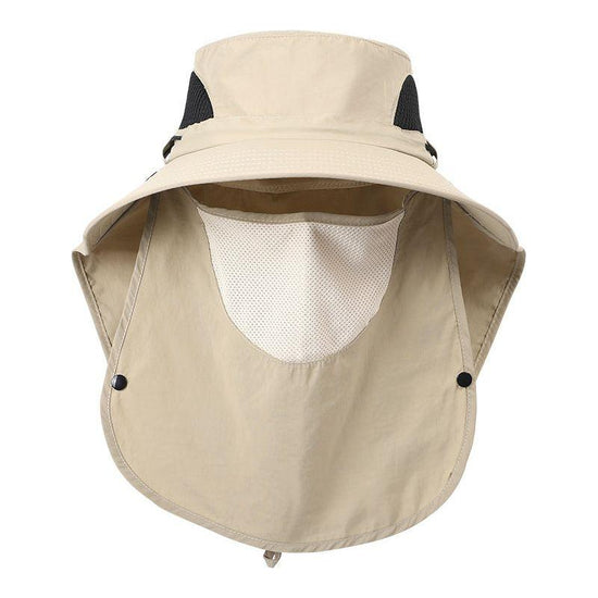 Khaki Outdoor Sun Hat with Face & Neck Protection, Quick-Dry, Breathable UV Protection Cap for Men and Women - Adjustable, Dust & Insect Repellent Hiking Hat