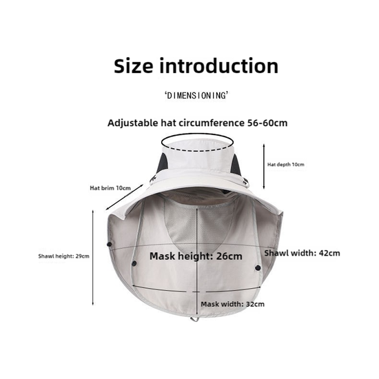 Grey Outdoor Sun Hat with Face & Neck Protection, Quick-Dry, Breathable UV Protection Cap for Men and Women - Adjustable, Dust & Insect Repellent Hiking Hat