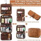 Reddish Brown Luxury PU Business Travel Toiletry Bag – Large Capacity Waterproof Makeup Organizer with Dividers – Portable & Stylish Bathroom Storage