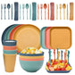Multicolor Eco-Friendly Wheat Straw Dinnerware Set, 16-Piece Plate, Bowl, Cup & Utensil Set - Lightweight, Reusable, and Durable for Home, School, and Travel